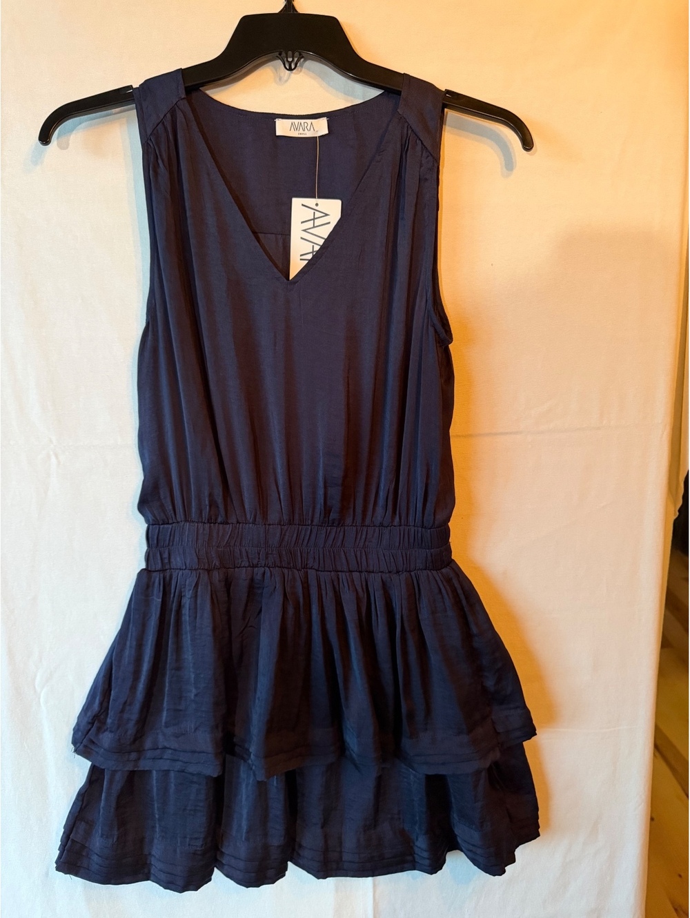 AVARA Navy Blue Sleeveless Ruffle Hem Dress Small